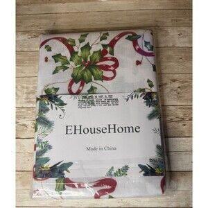 EHouse Home Classic Holly Berry w/ Ribbon 60” x 120” Tablecloth Brand NEW